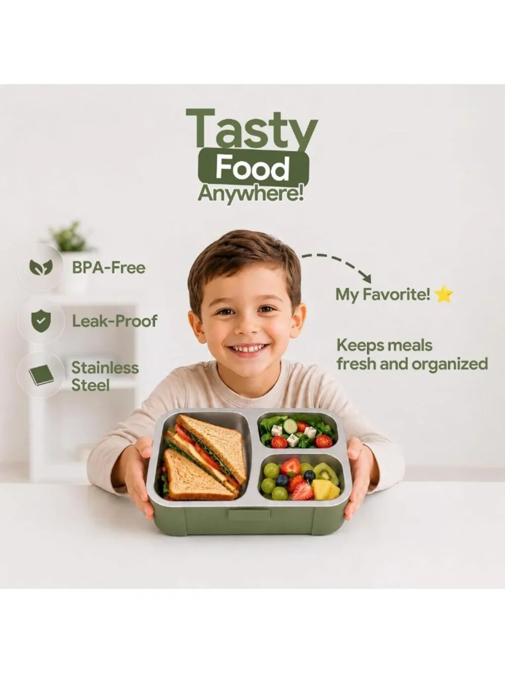 Leakproof Stainless Steel Bento Lunch Box | 3-Compartment, BPA-Free, Dishwasher